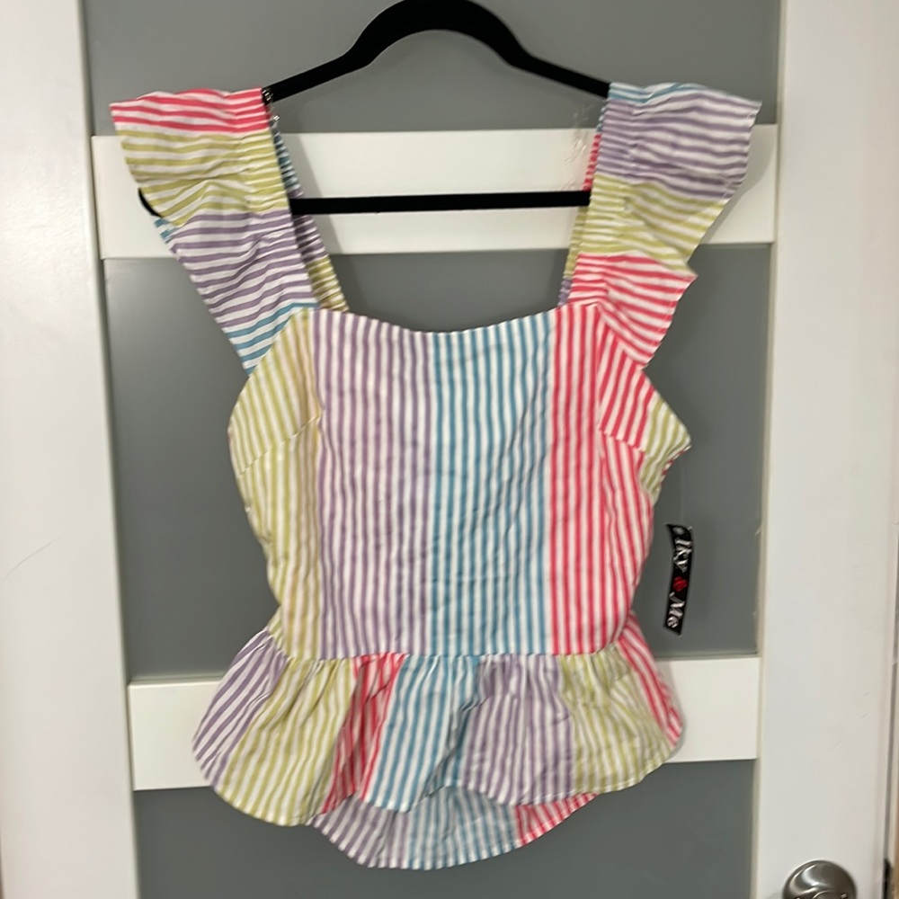 NWT Roller Rabbit Rainbow Stripe Dove Top